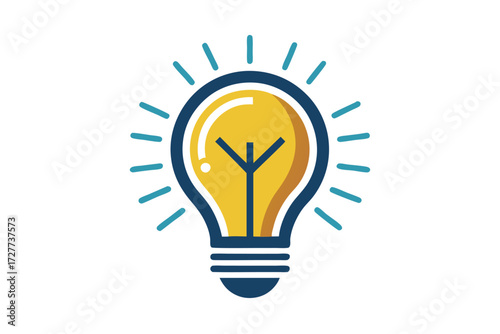 Yellow lightbulb emitting blue rays suggests innovation and creative problemsolving on a white background