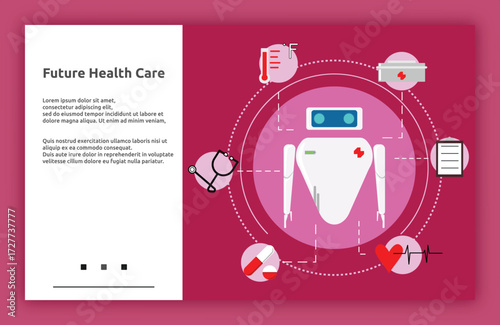 Future Health Care Modern vector illustration with abstract technology elements, including healthy, fiture, and futuristic interface. Ideal for tech, AI, and digital innovation content.