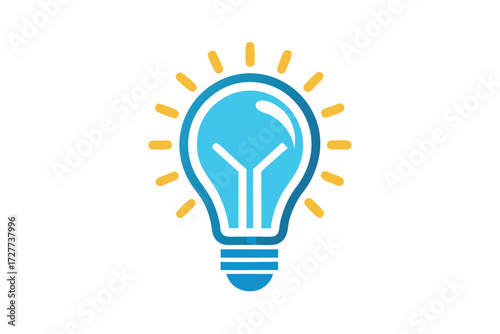 A lightbulb with yellow light streaks radiates brightly on a plain white backdrop