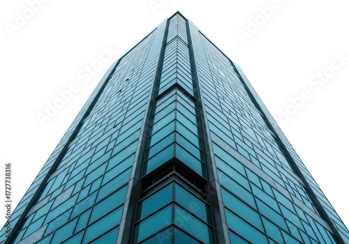 Fotografía Modern blue glass skyscraper isolated against clear sky, tall office building ar