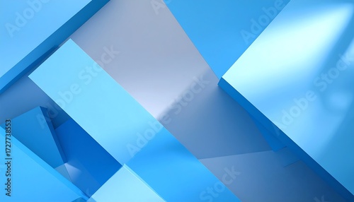 Abstract arrangement of light blue geometric shapes, creating depth and shadow effects