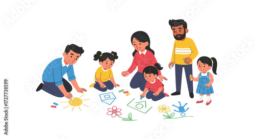 Cartoon student character set with a boy and girl studying reading and using a tablet for e-learning.