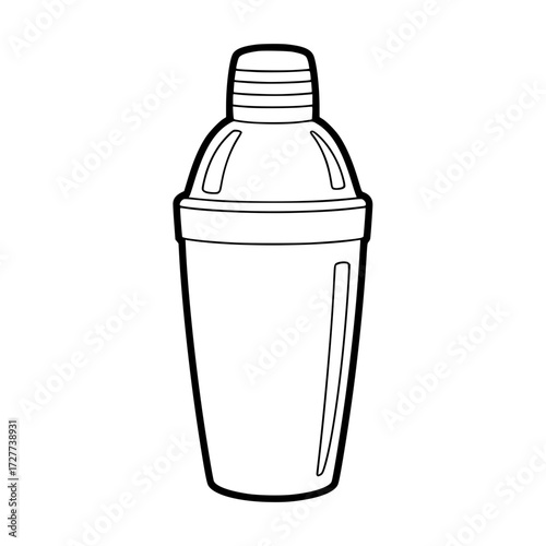 Cocktail shaker in minimalistic black and white line icon design  