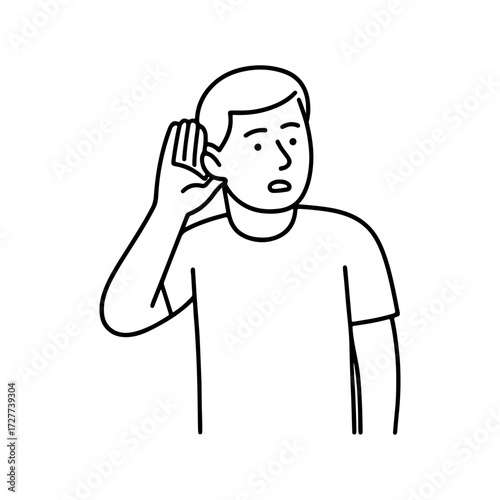 line icon person listening with their hand to their ear vector on a white background
Vector line icon on a white background