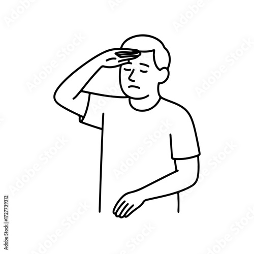 line icon man hiding his eyes from the sun with his hand vector on a white background
Vector line icon on a white background