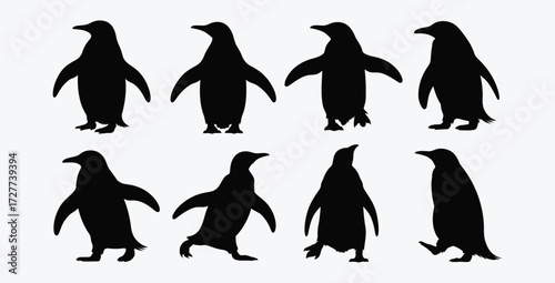 Elegant Penguin Silhouettes Collection of Black Shapes on White Background