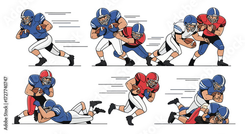 Dynamic American Football Players in Action Poses.