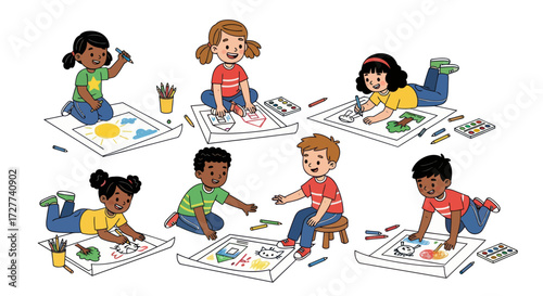 Diverse Children Engaged in Creative Art Activity.