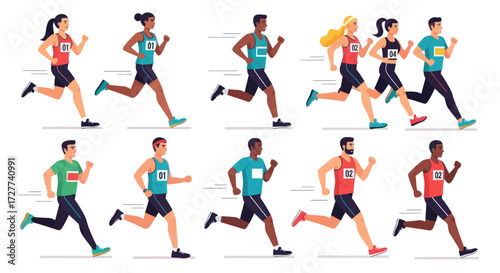 Diverse Group of Athletes Running in a Marathon Race.