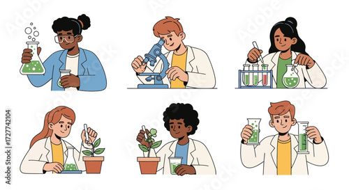 Diverse Group of Young Scientists Conducting Experiments in a Laboratory Setting.