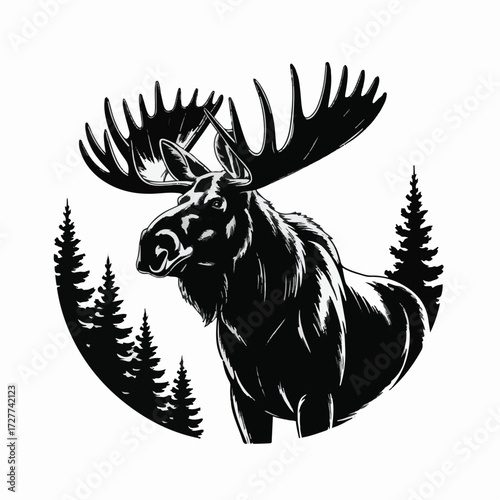 Majestic Bull Moose Head and Antlers Logo