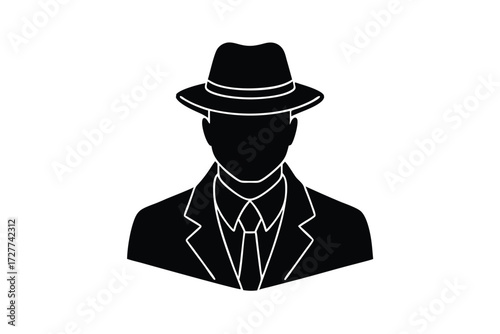 Black silhouette man wearing fedora and suit vector