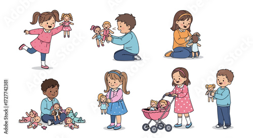 Children Playing with Dolls and Toys Diverse Group.