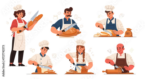 Diverse Bakers Skillfully Preparing Bread in a Culinary Setting.