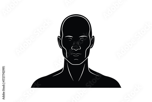 Bald man head shoulders silhouette front view