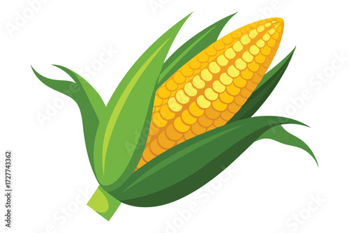 Ripe yellow corn cob with vibrant green husk displays a freshly harvested treasure