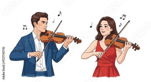Two Violinists Playing Classical Music.