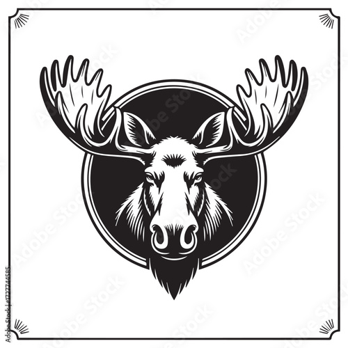 Majestic Bull Moose Head and Antlers Logo
