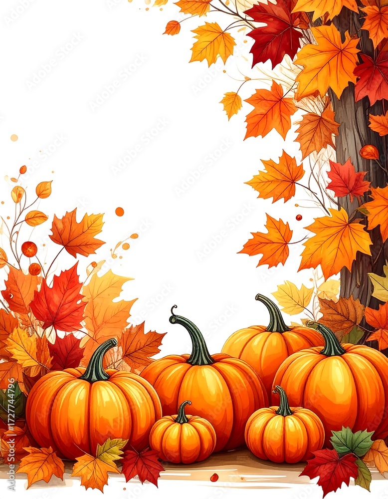 Naklejka premium Autumn pumpkins and leaves (2)