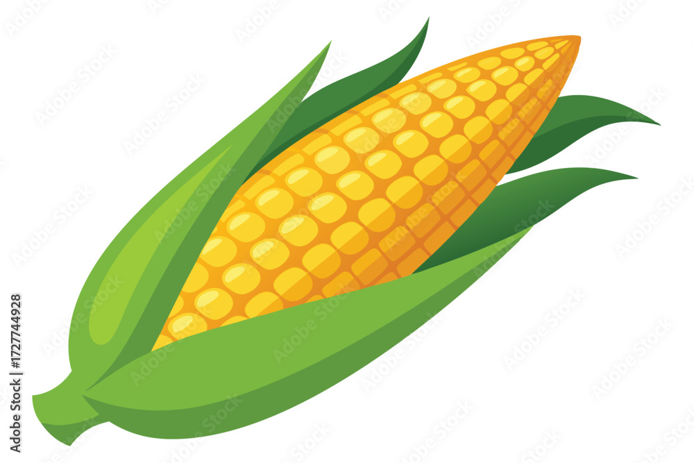 Obraz premium Yellow corn cob encased in bright green husk showcases fresh farm produce perfectly