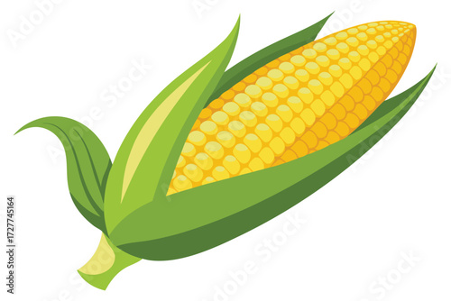 A ripe ear of maize shows its golden kernels between green leaves