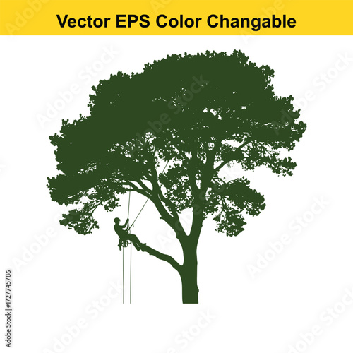 Vector art of silhouette of a person climbing a tree