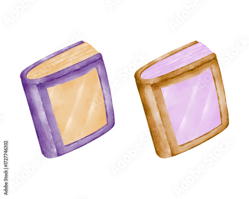 A cute watercolor drawing of a pair of enchanted spellbooks. An isolated vector-style graphic element for a mystical Halloween or fantasy project