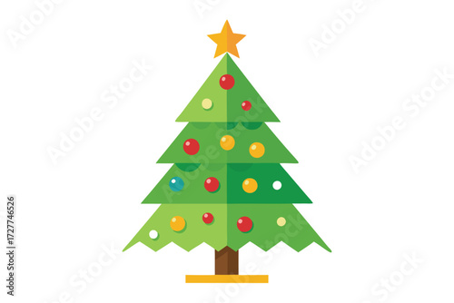 Decorated geometric Christmas tree with a star on top against a white backdrop