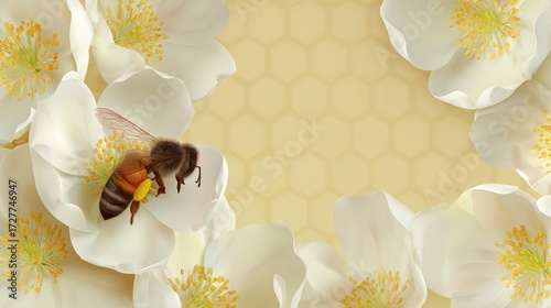 Honeybee on white flowers