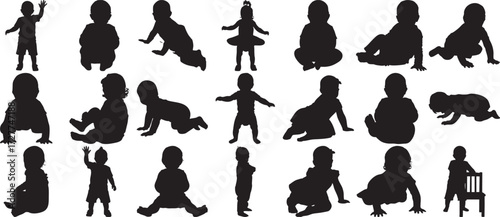 Silhouette of a toddler sitting down on the floor in black
