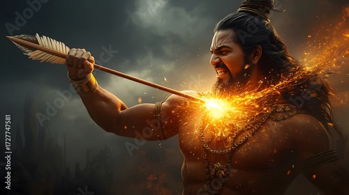 Fierce Warrior with Beard and Bow in Dramatic Impact