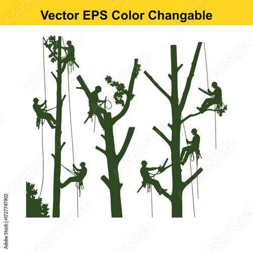 Vector art of arborists pruning trees