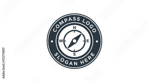 A circular logo design showcasing a compass, with text surrounding the navigational instrument.