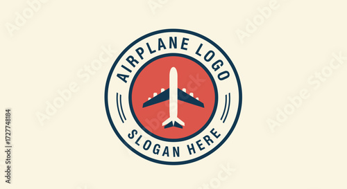 Vintage airplane logo design with a circular frame and text.