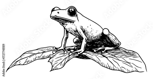 hand drawn tree frog on leaf