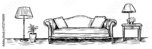 vintage living room furniture sketch