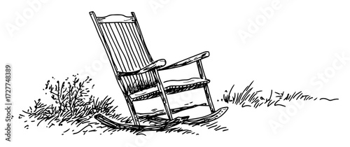 wooden rocking chair on grass sketch