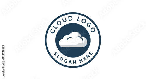Simple and clean cloud logo design, featuring a white cloud icon inside a dark blue circle.