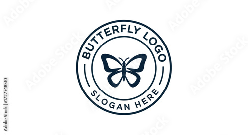Elegant butterfly logo design, featuring a simple butterfly silhouette within a circular frame.