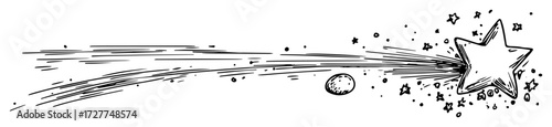 shooting star with trail in night sky