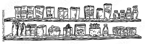 grocery store shelves with food products