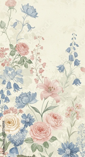 Wallpaper Mural Floral Elegance: Delicate watercolor-style rendering captures the soft beauty of various blooms, perfect for any project. Torontodigital.ca