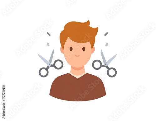 Cartoon boy with hairdressing scissors