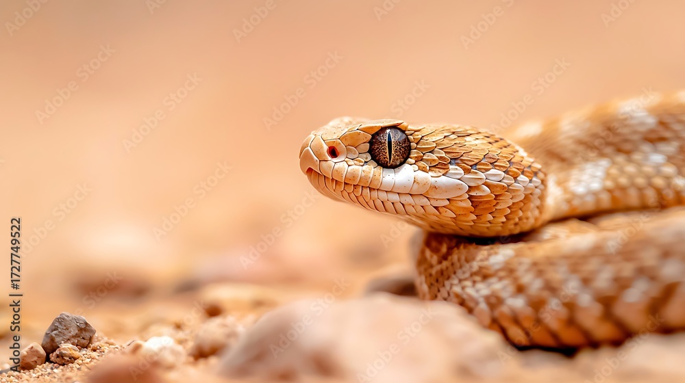 Obraz premium Closeup of a desert vipers head with intricate scales and a piercing eye