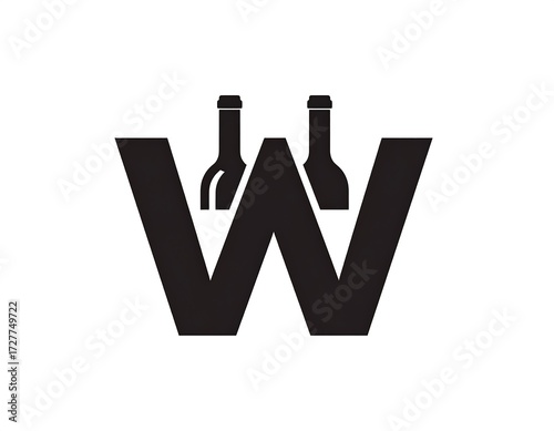 Bold black letter 'W' with bottles