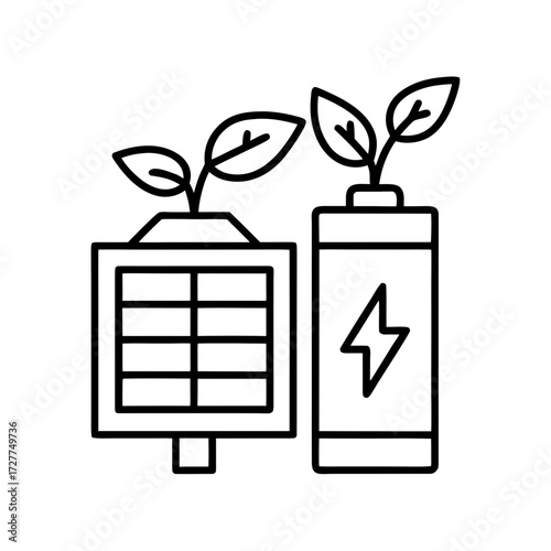 Solar panel and battery with green leaves symbolizing eco-friendly energy  