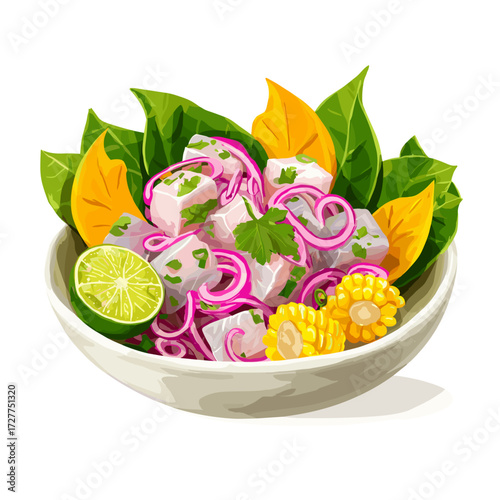 Colorful Ceviche Bowl with Lime and Chili