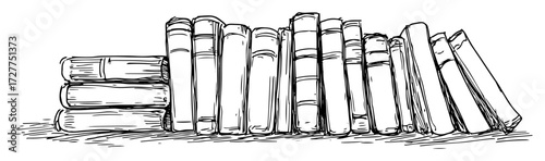 stack of vintage books hand drawn illustration