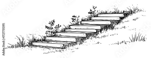 stone steps in garden landscape drawing