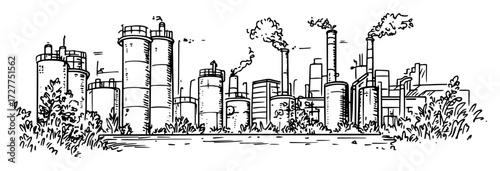 industrial factory plant hand drawn